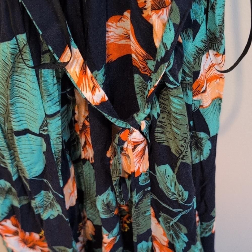 Lulu's Black Maxi Dress with Teal Leaves & Orange Floral Print - Picture 4 of 4